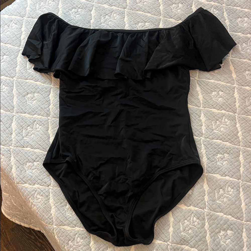 Victoria's Secret Black Off-the-Shoulder Ruffle One-Piece Swimsuit